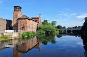 A picture of Derby Silk Mill next to the River Derwent