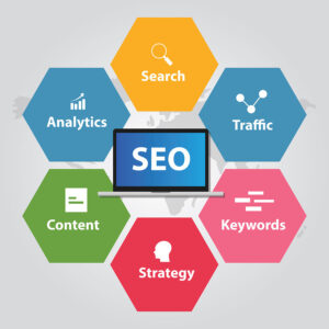 Seo statistics shown in coloured hexagons