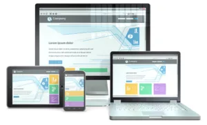 Photo showing websites on different devices demonstrating mobile responsive design