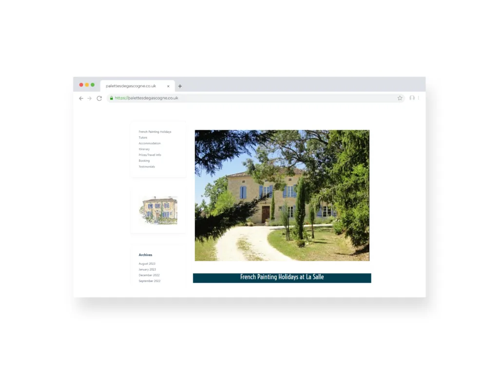 The homepage of the Palettes de Gascogne website as displayed on an Apple mac screen