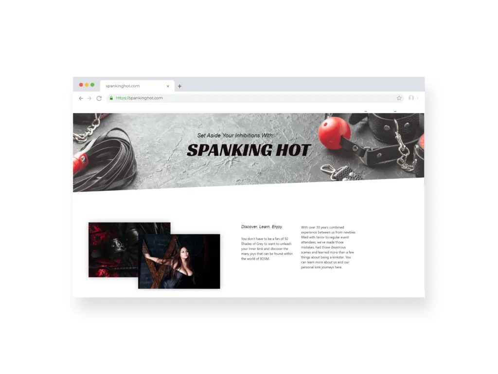 The homepage of the Spanking Hot website as displayed on an Apple mac screen