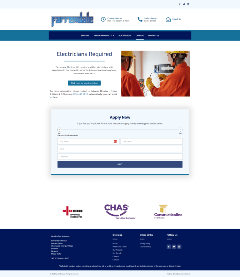 The newly designed careers page for Farrendale ltd
